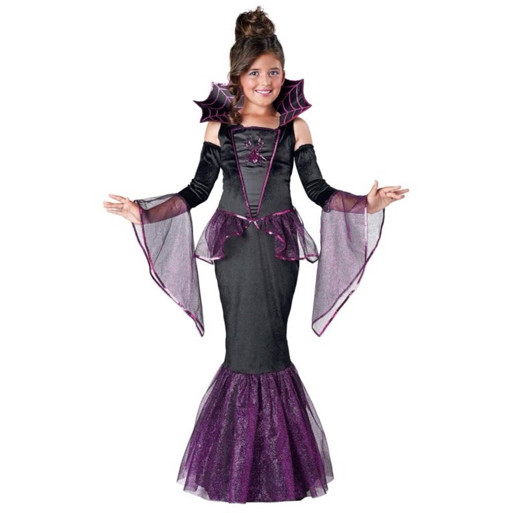 Spiderella Light Up Halloween Seasons Costume Dress Collar Sleeves Girl L 10-12